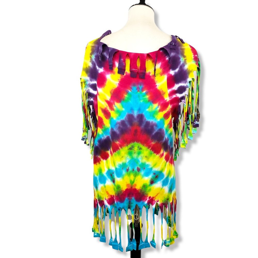 Multicolored Tie-Dye Fringe Festival Ready T-Shirt S-M - Picture 7 of 9